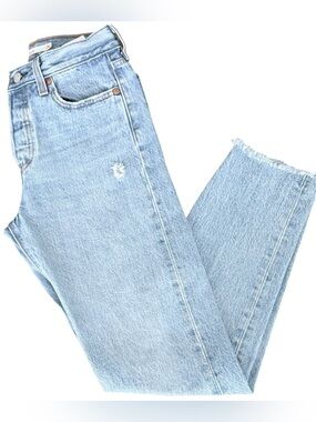 Levi’s Wedgie Straight Jeans 26 Distressed Light Wash Raw Hem Premium Denim